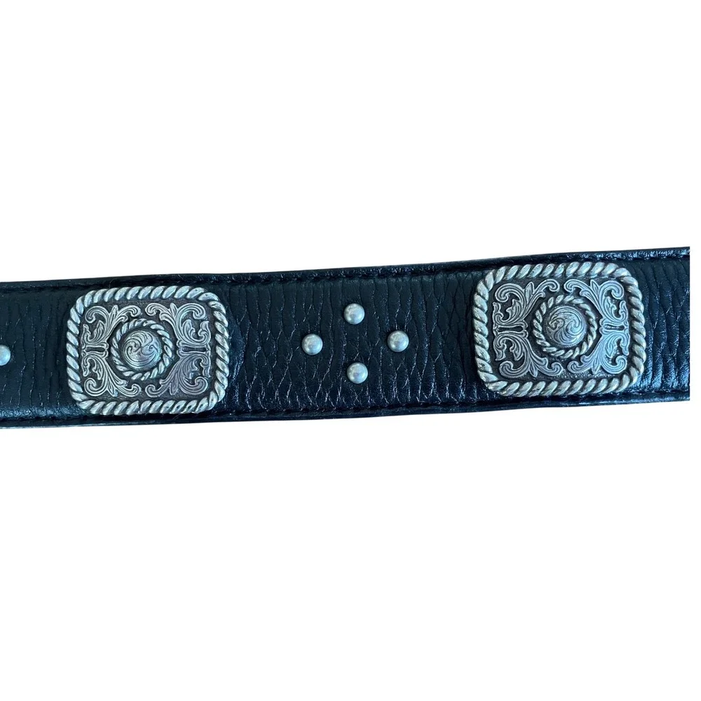 Ariat Men's Black Full Grain Leather Western Concho Belt Size 44 Eagle Buckle